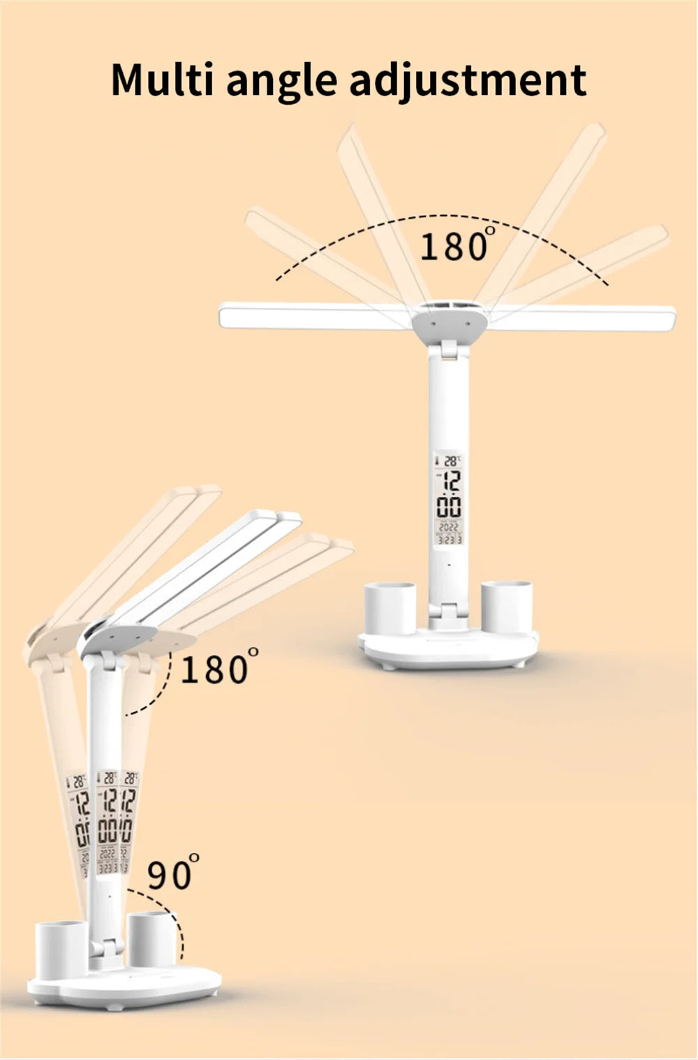 LED Desk Lamp USB with Calendar, Temperature, Clock