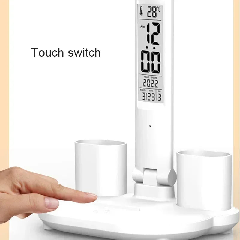 LED Desk Lamp USB with Calendar, Temperature, Clock