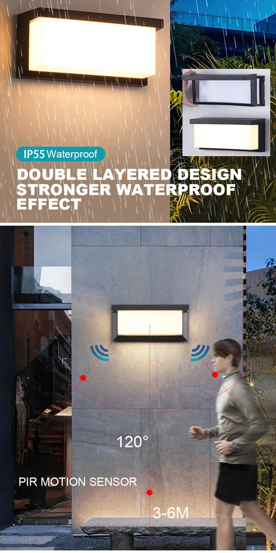 Motion detector Wall Lamp Waterproof/detecteur de mouvements