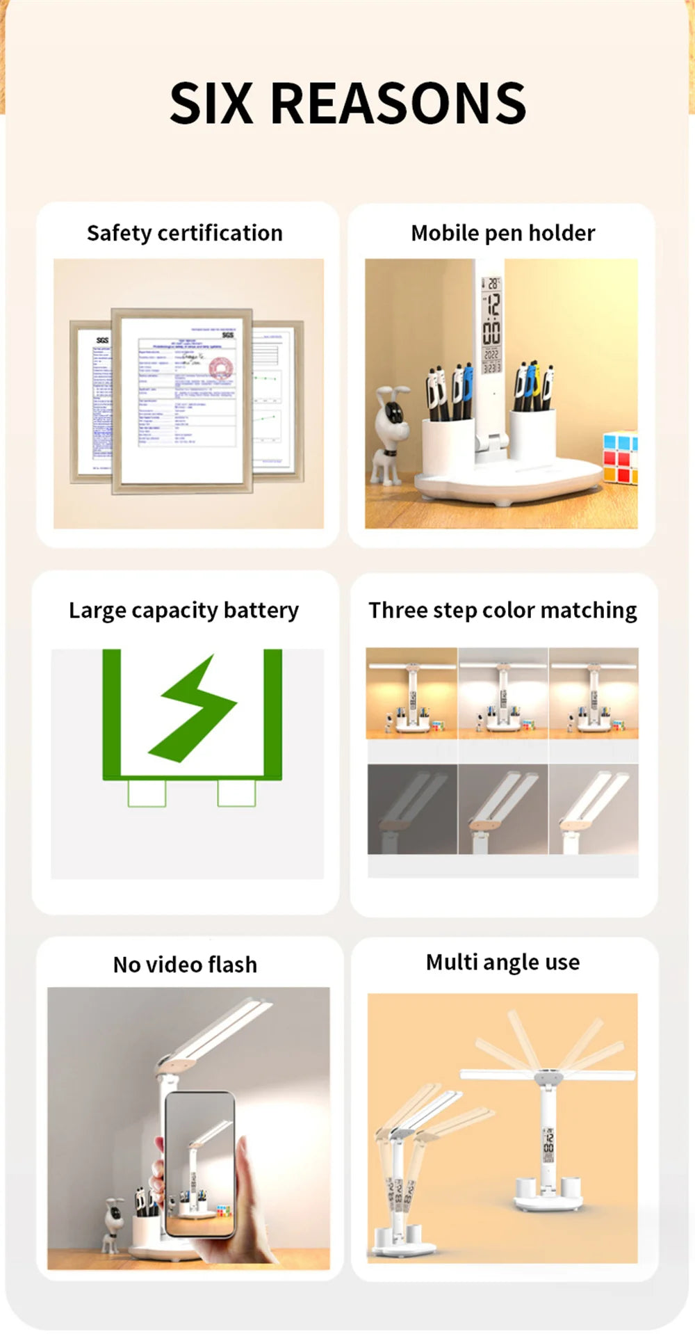 LED Desk Lamp USB with Calendar, Temperature, Clock