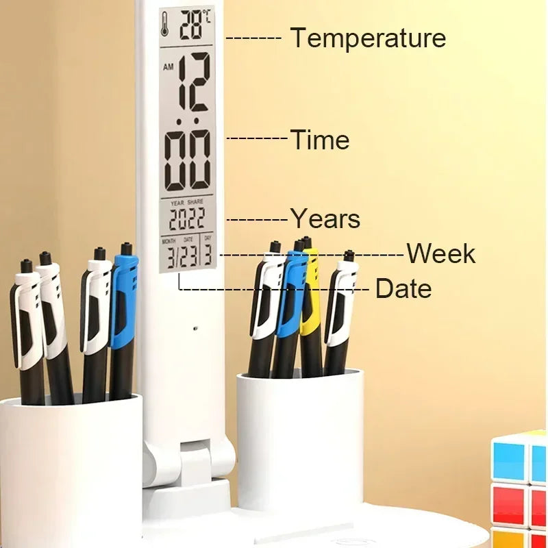 LED Desk Lamp USB with Calendar, Temperature, Clock