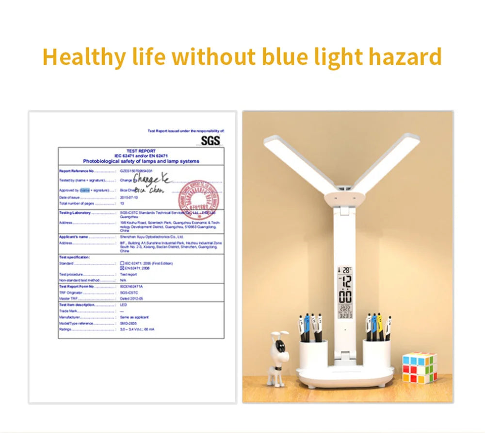 LED Desk Lamp USB with Calendar, Temperature, Clock