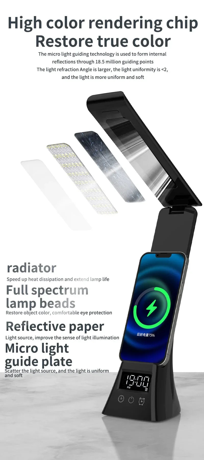 LED Desk Lamp with Wireless Charger USB