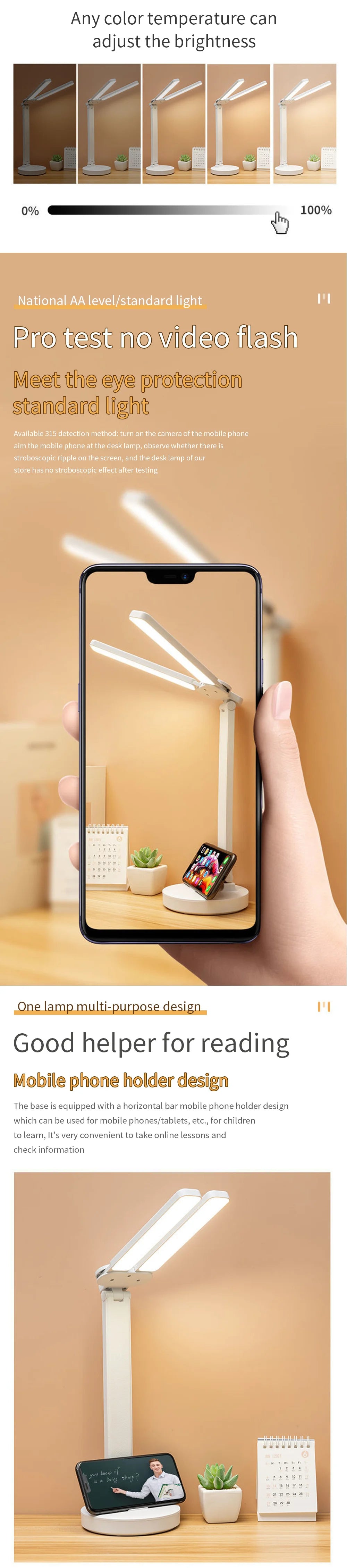 LED Desk Lamp USB with Calendar, Temperature, Clock