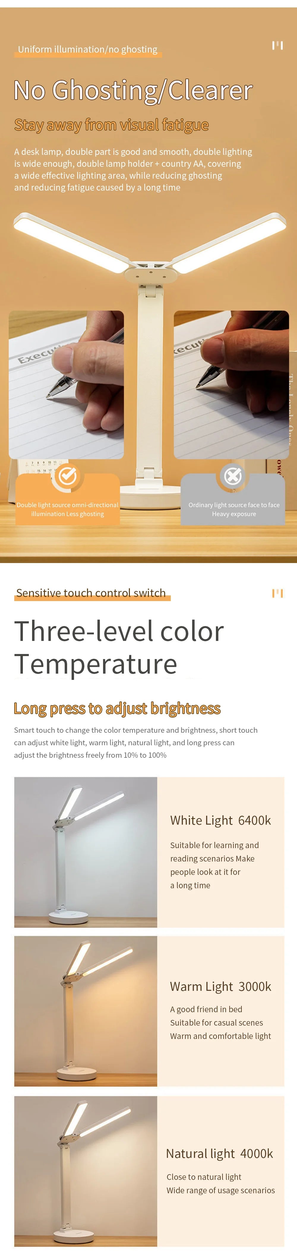 LED Desk Lamp USB with Calendar, Temperature, Clock