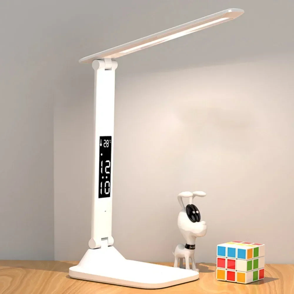 LED Desk Lamp USB with Calendar, Temperature, Clock