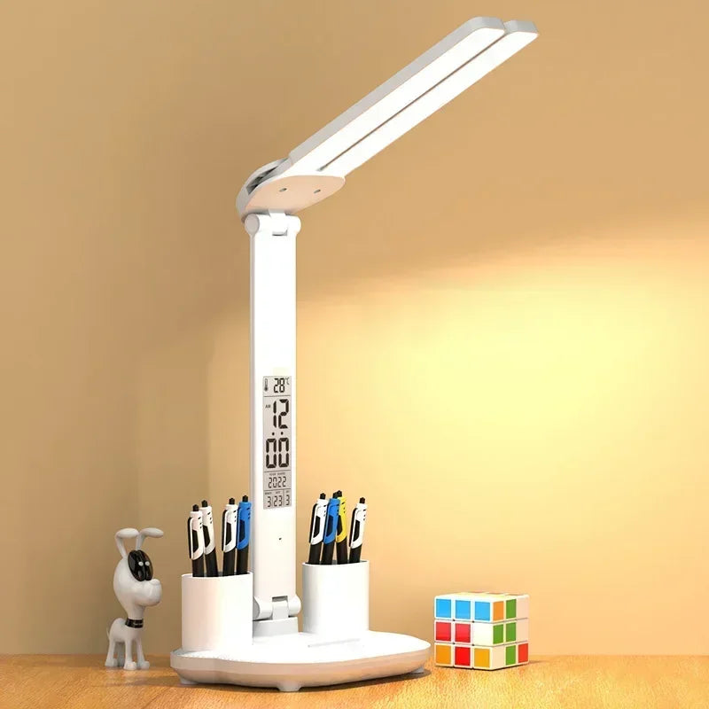 LED Desk Lamp USB with Calendar, Temperature, Clock