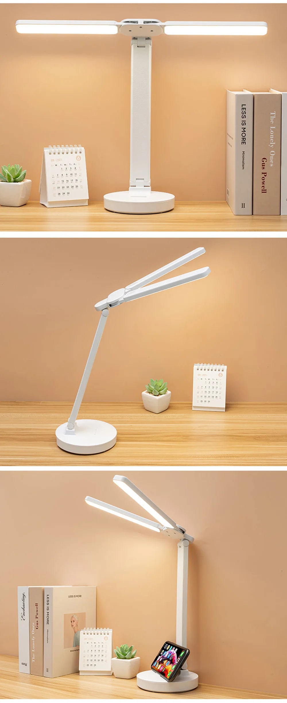 LED Desk Lamp USB with Calendar, Temperature, Clock