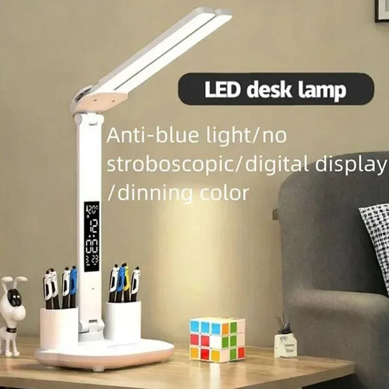 LED Desk Lamp USB with Calendar, Temperature, Clock