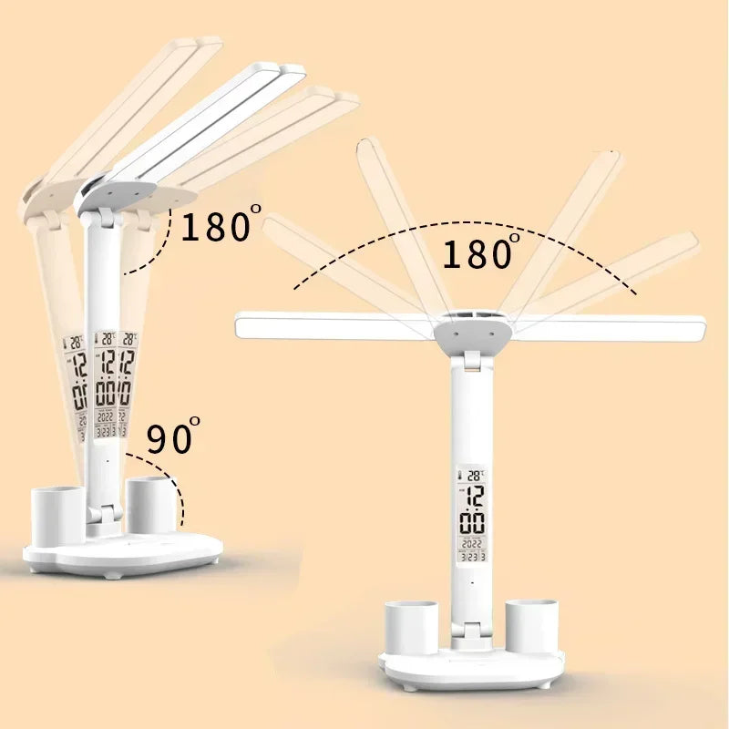 LED Desk Lamp USB with Calendar, Temperature, Clock